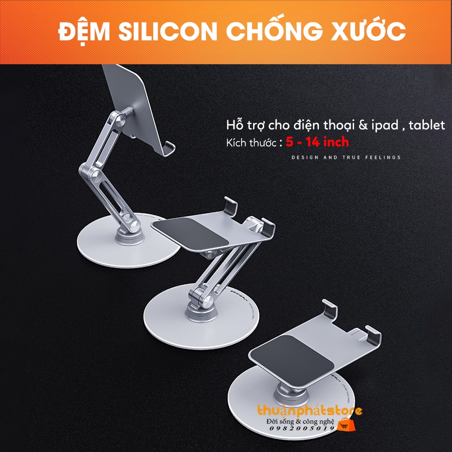 Giá Đỡ  Điện Thoại, Máy Tính Bảng - Chân Đế Xoay 360 độ, Nâng Hạ Độ Cao Tiện Lợi  - Chất Liệu Hợp Kim Nhôm Sang Trọng