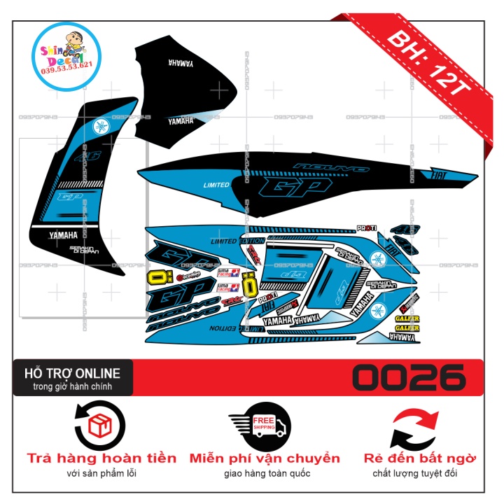 TEM XE NOUVO 5 SX XANH ĐEN -- SHIN DECAL 2