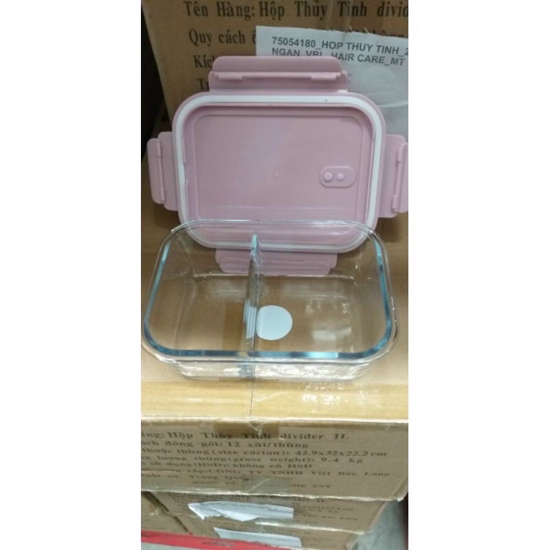 Hộp thuỷ tinh đem cơm 2 ngăn chịu nhiệt, chống tràn mang cơm văn phòng 1000ml