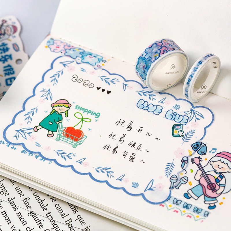 Bộ 5 Cuộn Băng Keo Washi In Họa Tiết Cô Gái Dùng Trang Trí Sổ Tay / Nhật Ký Tiện Lợi