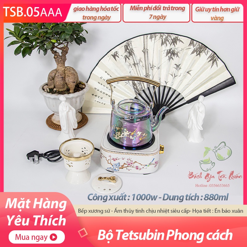 🔥HOT🔥 Bộ Bếp Hồng Ngoại Bọc Sứ và Ấm Thủy Tinh Borosilicate Đun Nước Bàn Trà Hàng Cao Cấp
