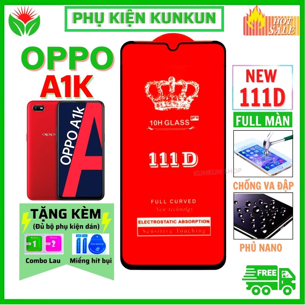 Kính cường lực Oppo A1k - Dán Full màn hình 111D - Độ trong suốt cực cao - Chống bám vân tay tốt