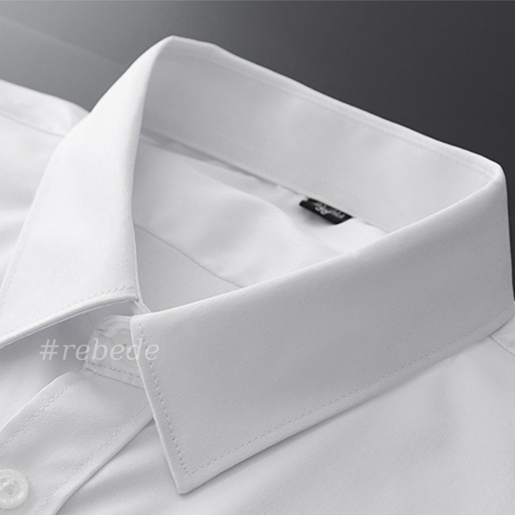 Áo sơ mi trắng nam cổ bẻ tay dài, Vải sơ mi lụa đẹp co giãn nhẹ kiểu trơn basic Rebede Shop - SML | BigBuy360 - bigbuy360.vn