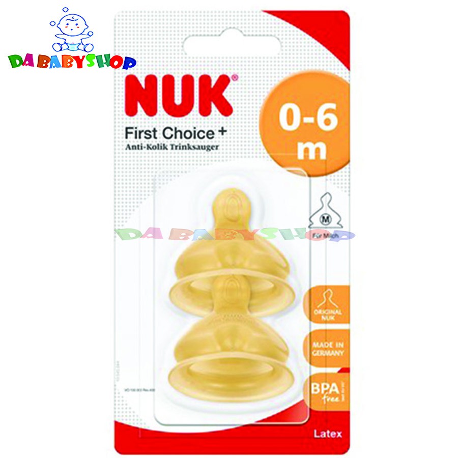 Bộ 2 Núm Ti NUK Cao Su Cổ Rộng Cho Bé 0-6 Tháng Chính Hãng