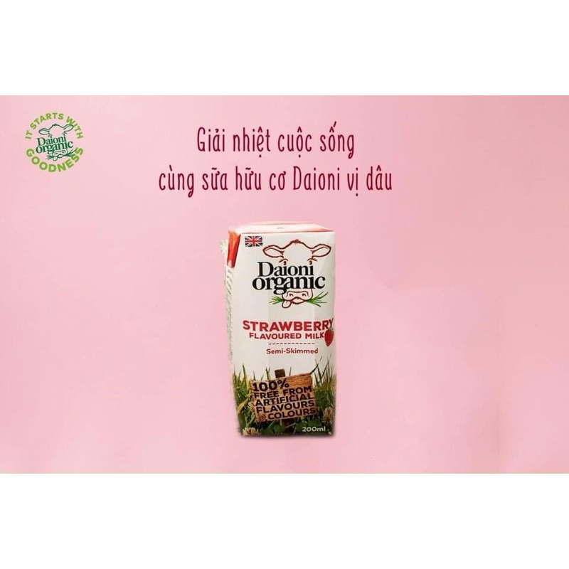 Sữa tươi Daioni Organic tách béo 200ml cho bé 1Tuổi - Vị Dâu/Chuối/Nguyên Kem