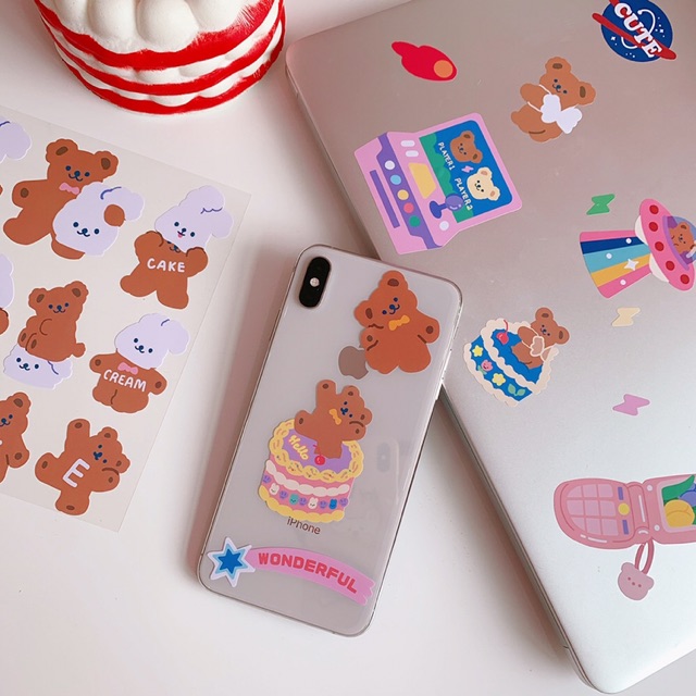 Sticker nhãn dán MILKJOY gấu CAKE BEAR 4 chủ đề