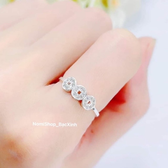Nhẫn kim tiền 3 đồng xu nhỏ tài lộc. xinh xắn thời trang may mắn tài lộc Mainomi Shop Bạc Xinh