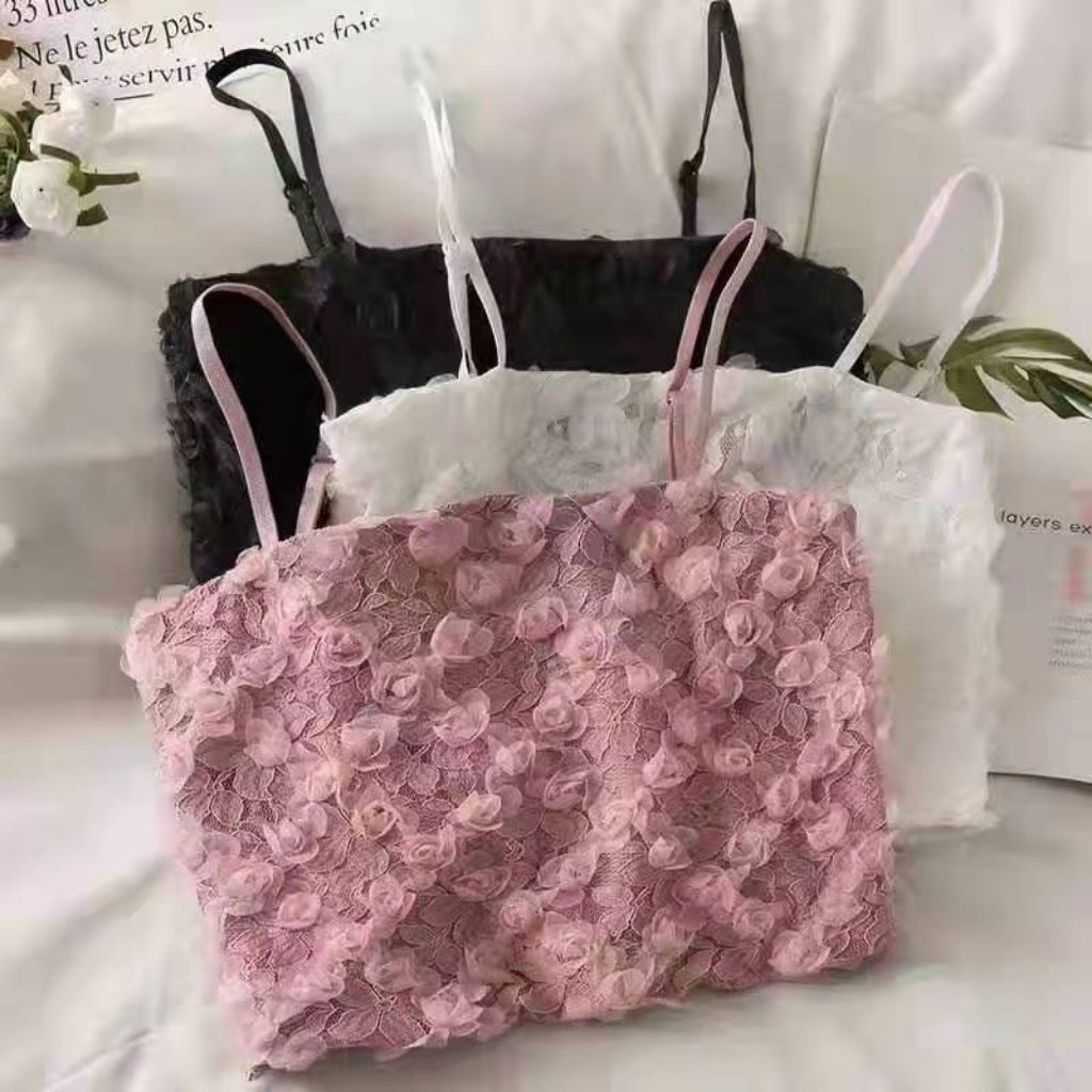 Áo bra nữ 2 dây croptop đẹp ren nhún xinh xắn DEVARI B3653