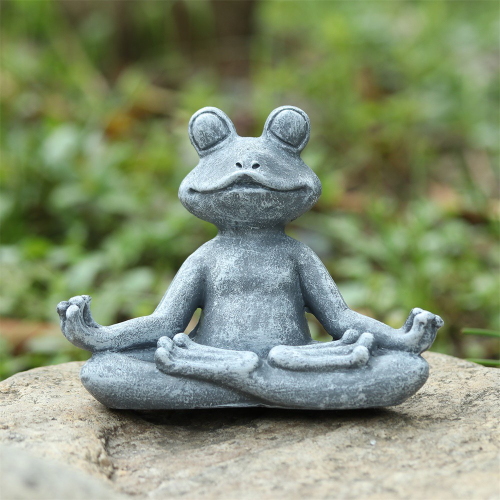 JANE Resin Grey|Finish Yoga Frog Figurine Handmade Poly Garden Statue Meditating Zen for Home Patio Yard or Lawn 4.72&quot; Garden Sculpture 4.72 X 3.74 X 1.96 inch Indoor/Outdoor