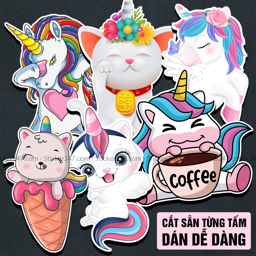 Sticker Unicorn Cute khổ lớn 𝑭𝒓𝒆𝒆𝒔𝒉𝒊𝒑 hình dán Size lớn trang trí  quán cà phê, trà