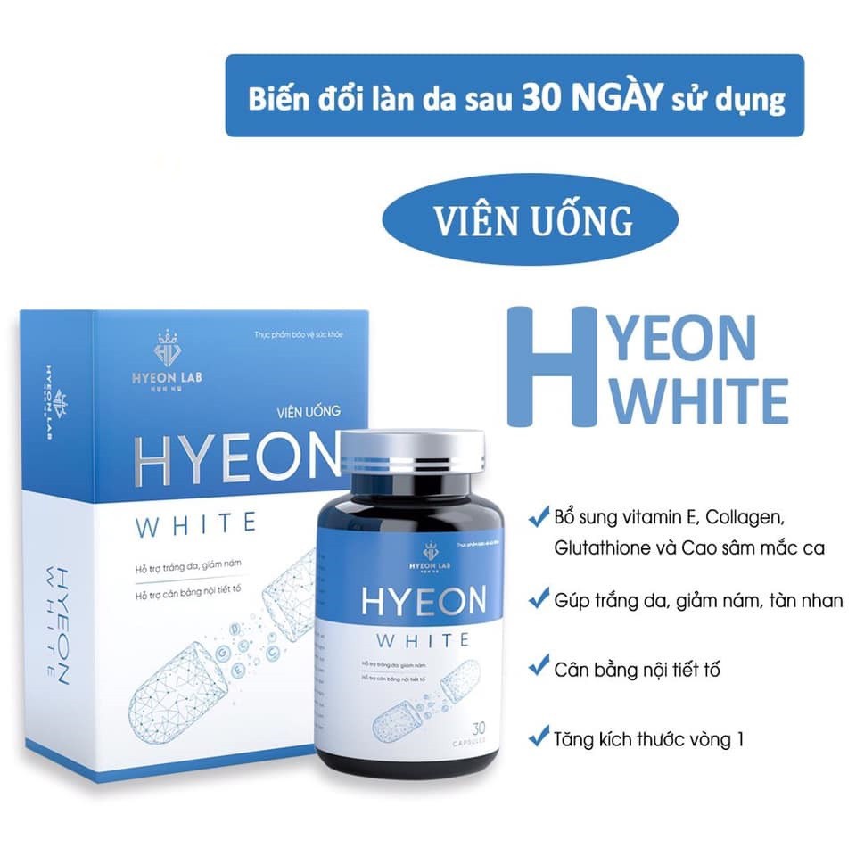 Viên Uống Trắng Da Hyeon White Cao Cấp Giúp Giảm Nám, Cân Bằng Nội Tiết Tố