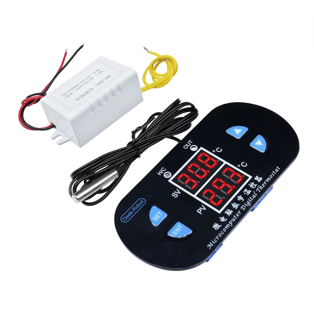 Bộ điều khiển nhiệt độ hiển thị kép W1308 10A Bộ điều khiển cảnh báo nhiệt kỹ thuật số có đầu dò