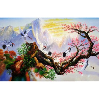  Tranh đính đá 5d toàn bộ tự làm tranh hoa đào và chim hạc treo tường 