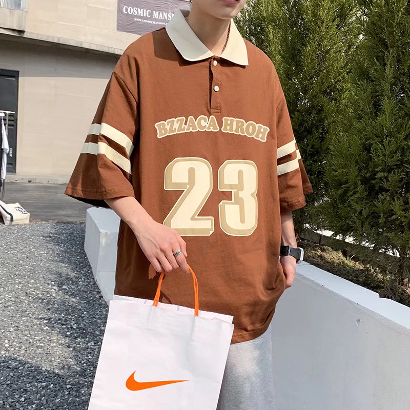 Áo polo Dáng Rộng Tay Ngắn Cổ Bẻ Màu Sắc Retro Dành Cho Nam Và Nữ