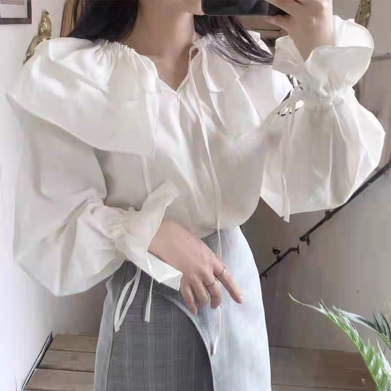 Áo sơ mi trắng phong cách hàn Quốc thắt nơ