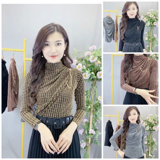 [Áo nhũ] xếp li vai cổ cao 3 phân chất vải loại1