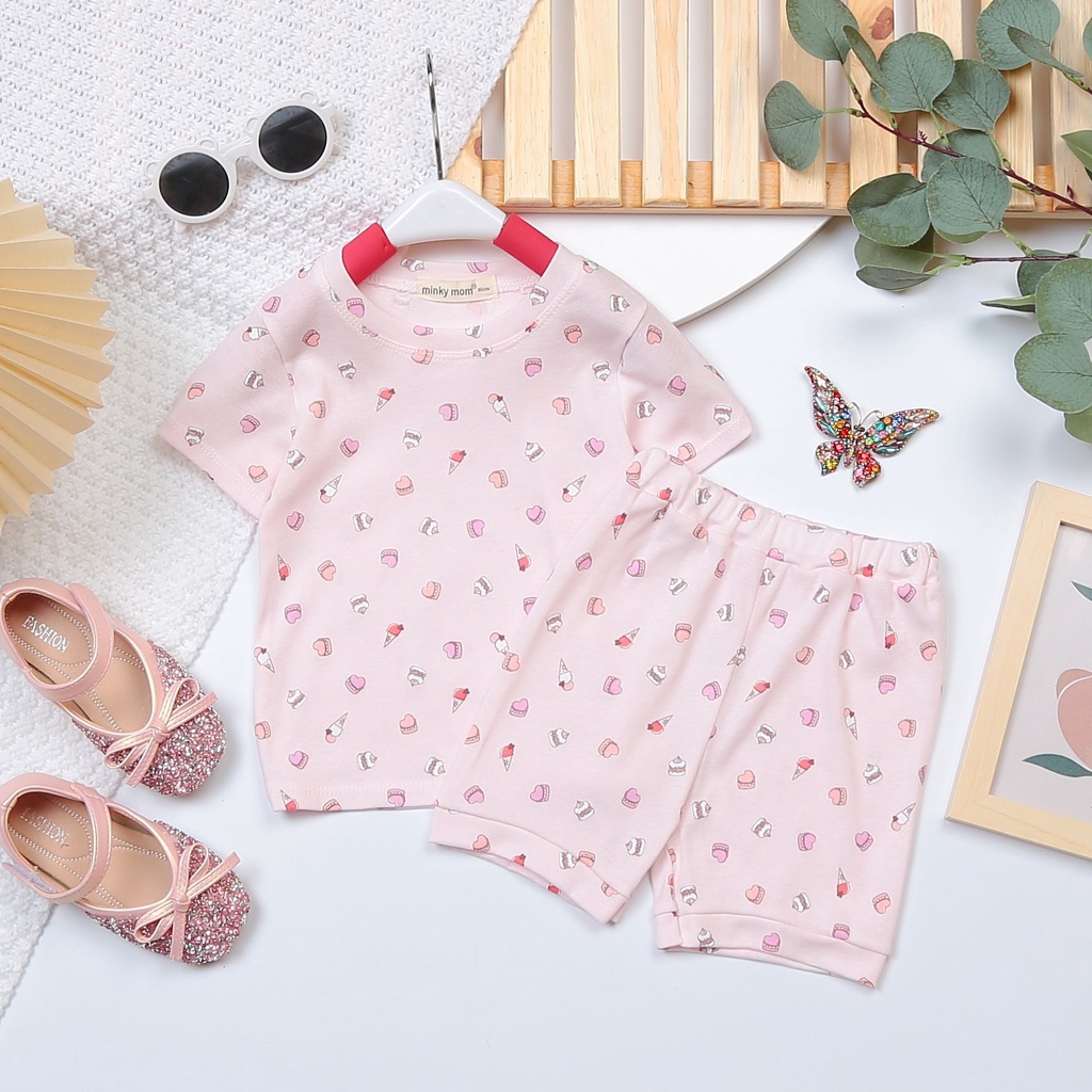 [MÀU NGẪU NHIÊN] Combo 4 bộ Đồ Bộ Bé Gái, Bé Trai Minky Mom Vải Cotton Borip Xuất Dư, Bộ Cộc Tay Mặc Nhà Cho Bé MKM2212