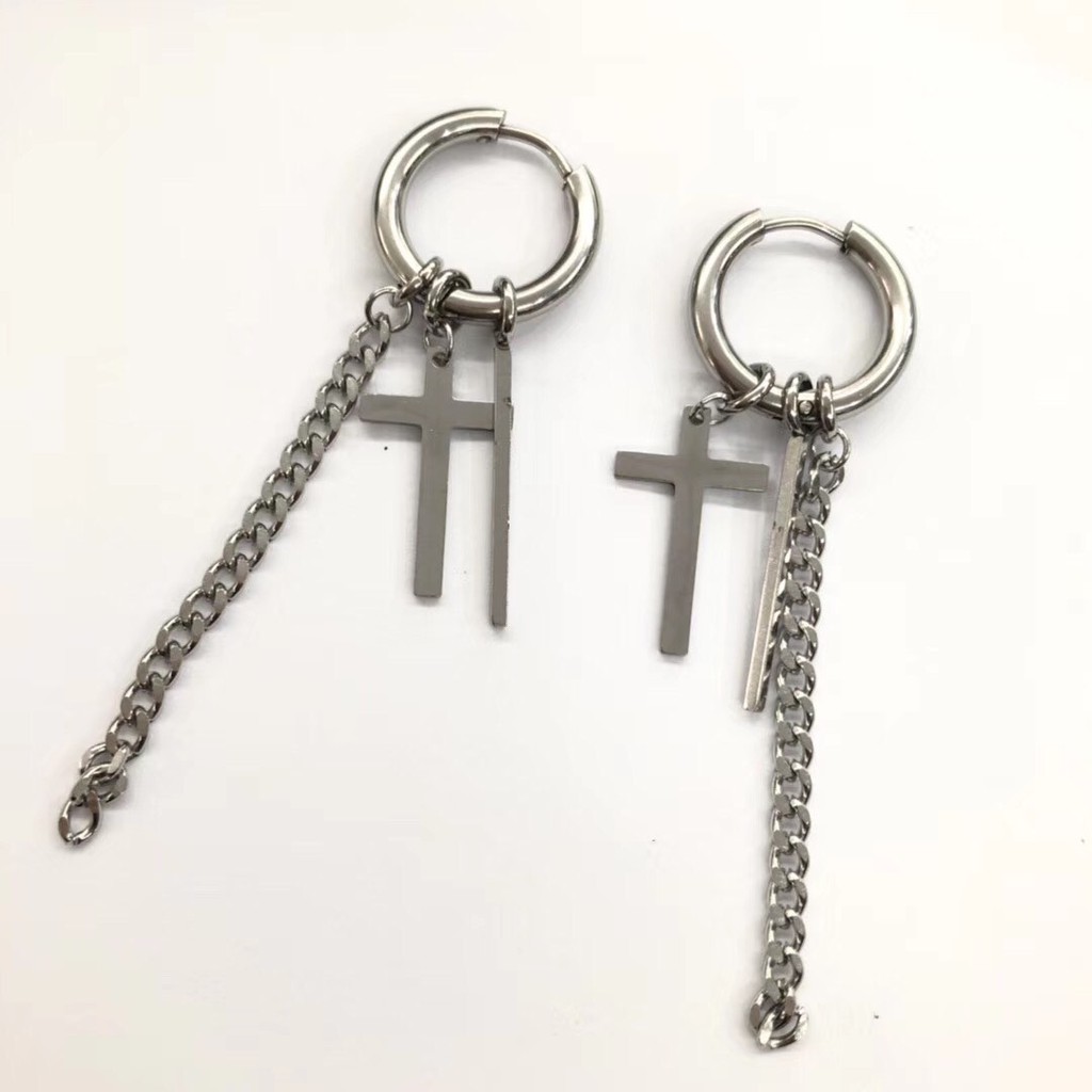 KHUYÊN TAI NAM UNISEX - KHUYÊN TAI VÒNG XÍCH CHỮ THẬP