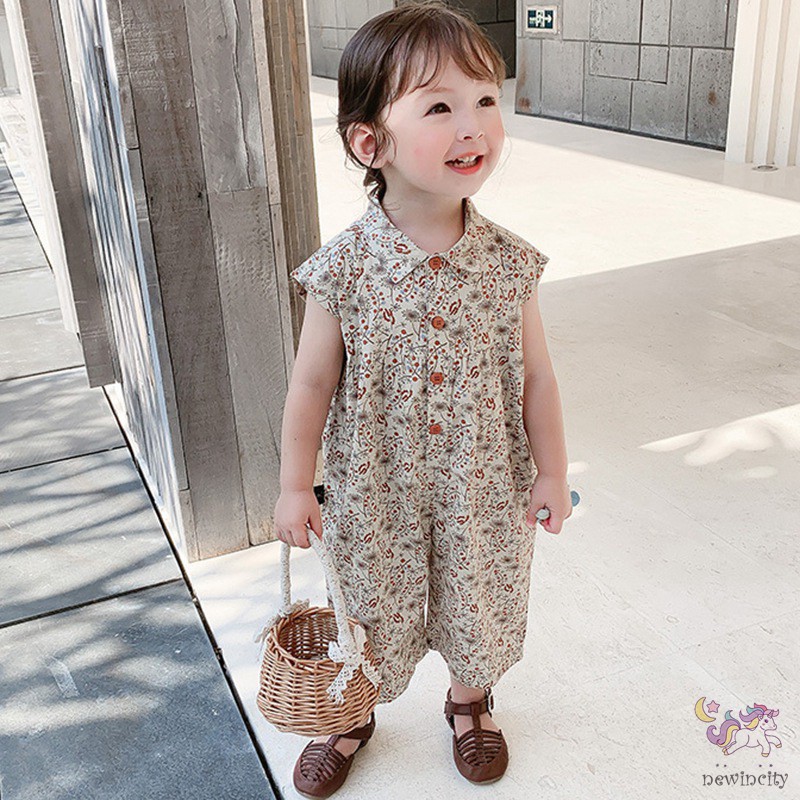 Áo liền quần không tay hoạ tiết hoa phong cách Hàn Quốc dành cho bé