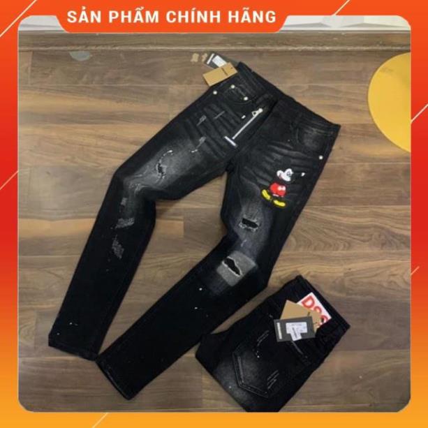 Quần jean bò ống bó thêu chuột mickey -KH8