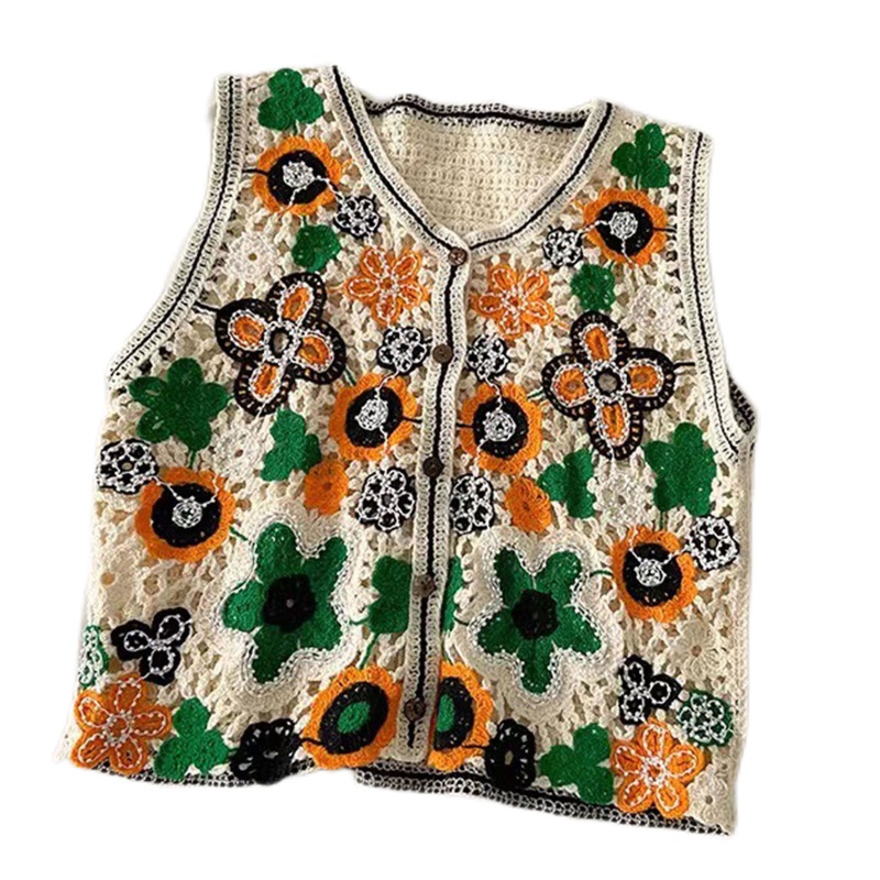 Áo Khoác Cardigan Dệt Kim Không Tay Thêu Hoa Nhiều Màu Sắc Phong Cách Vintage Dành Cho Nữ