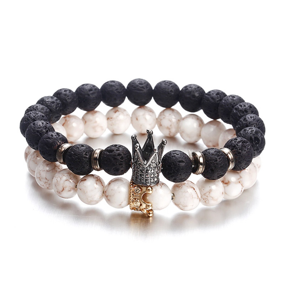 Vòng Tay Đá Hematite Mặt Hình Cú Mèo Đội Vương Miện Mũ Bảo Hiểm Cho Nam Nữ