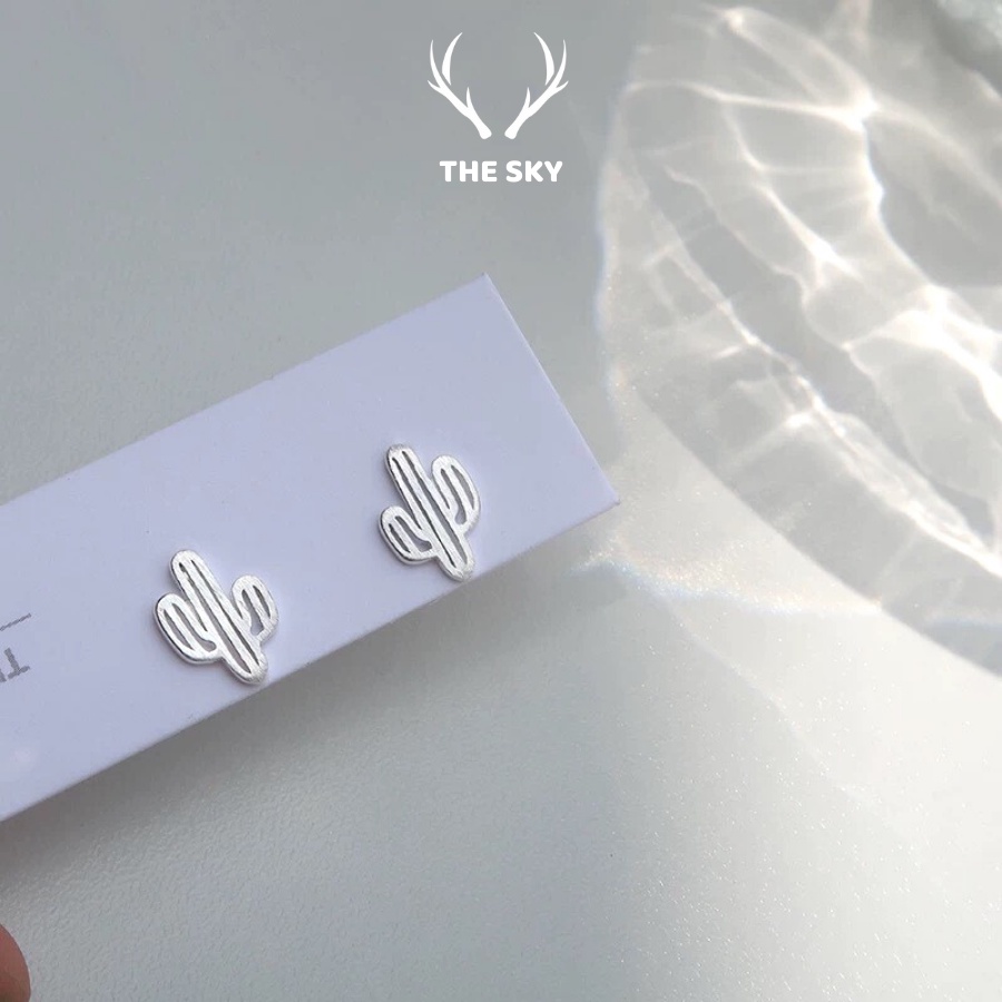 Khuyên Tai Bạc The Sky, Bông Tai Nữ Cá Tính Hình Cây Xương Rồng Phong Cách Hàn Quốc S92588