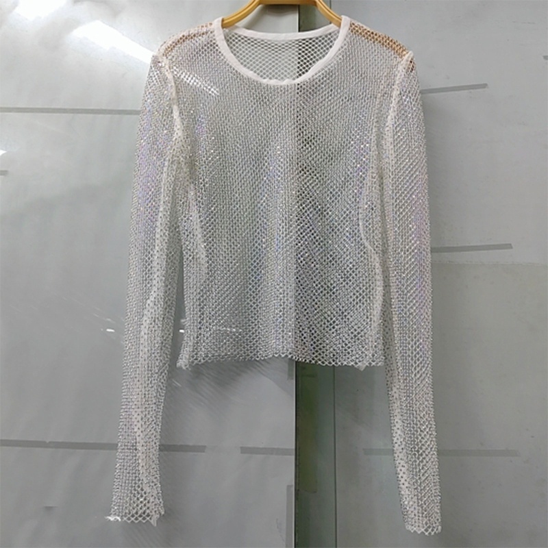 Áo Lưới Tay Dài Đính Đá Lấp Lánh Quyến Rũ Cho Nữ
