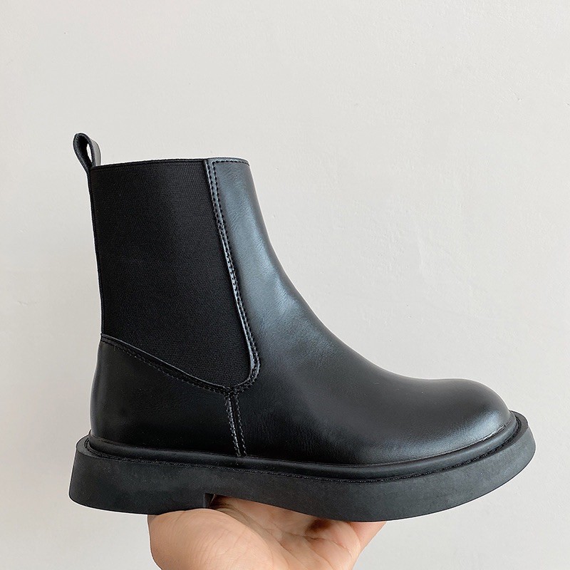 (CÓ SẴN - Đen) Giày boot chelsea da bò trơn cao cổ ulzzang cao cấp Tunime Store