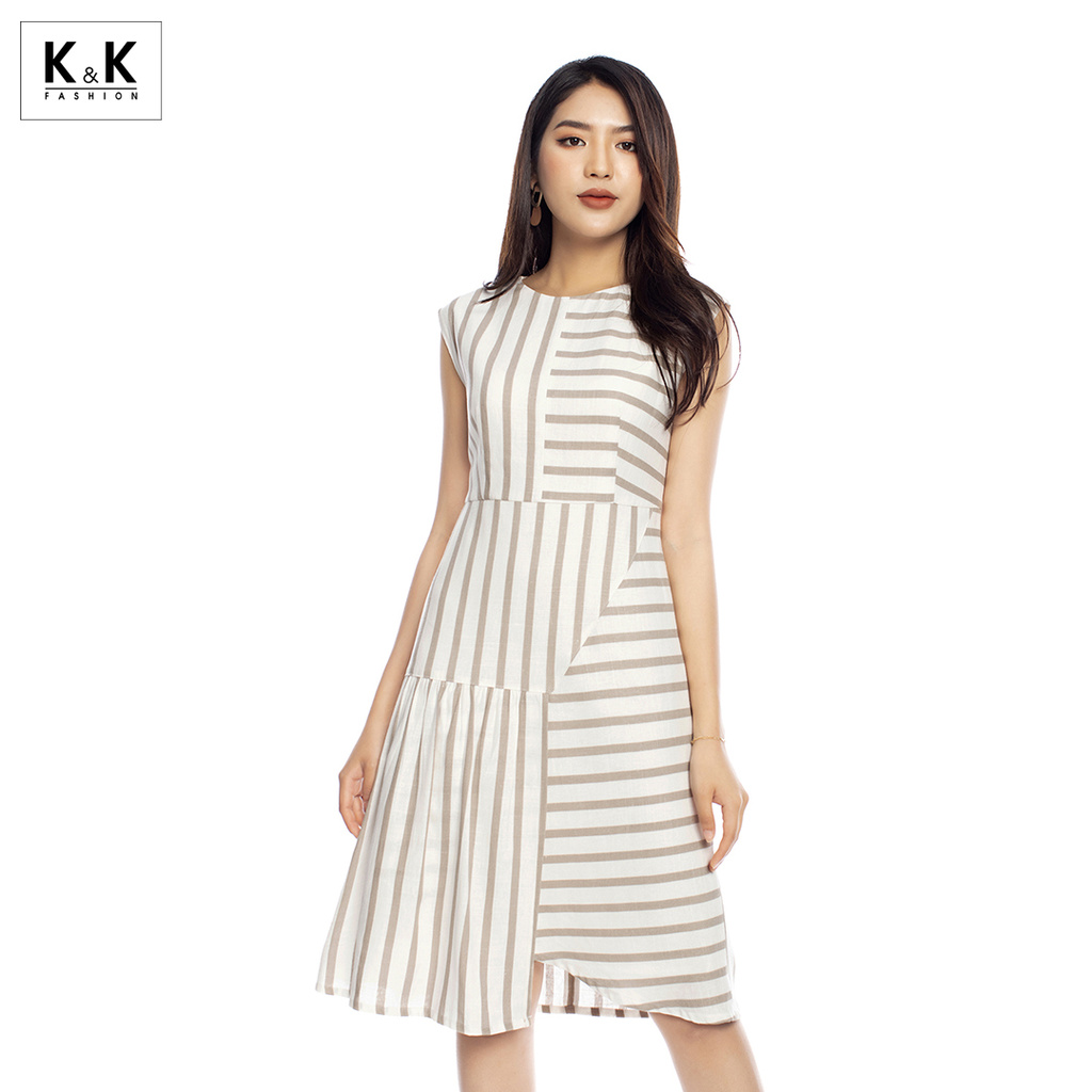 Đầm Họa Tiết Sọc Sát Nách K&K Fashion KK105-25 Chất Liệu Linen