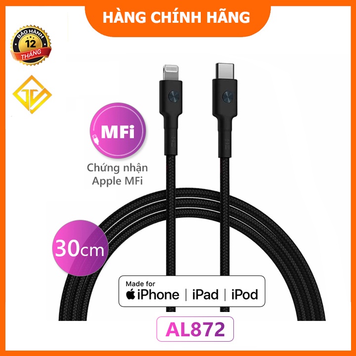 Dây Cáp Sạc nhanh PD chuẩn MFI ZMI AL872 (30cm) Type C to Lightning bọc Kevlar