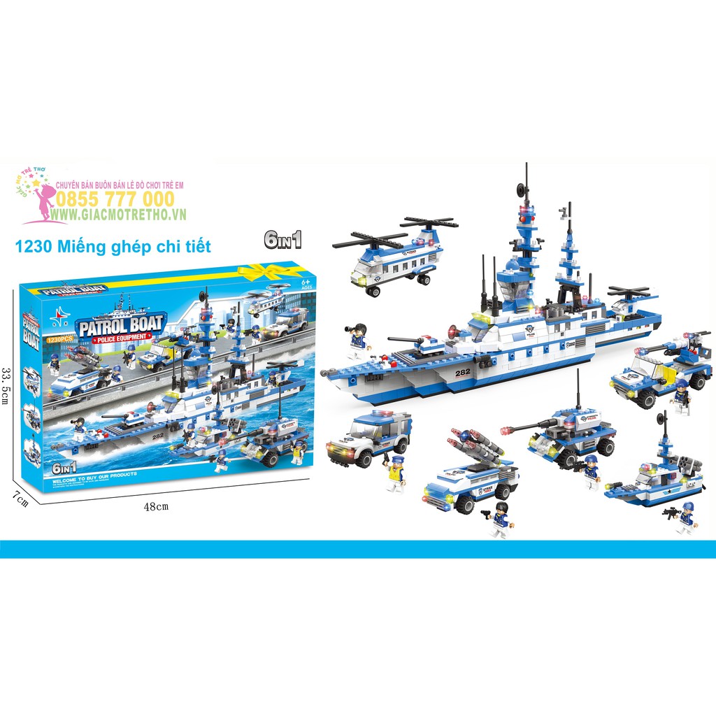 Lego Ghép Hình Hạm Đội Tàu Sân Bay PATROL BOAT 6IN1 1230PCS SP613