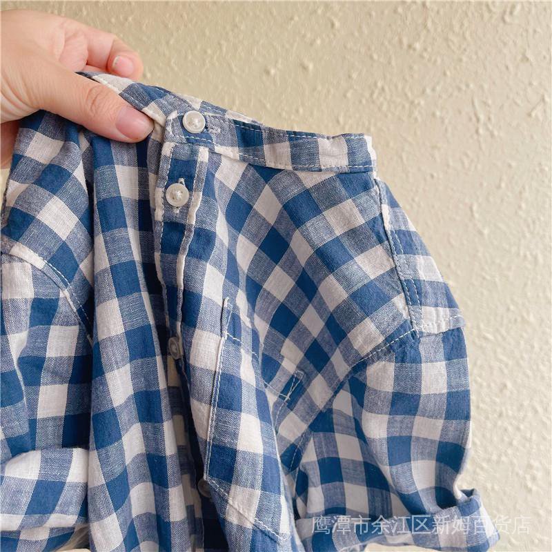 Áo Sơ Mi Cotton Kẻ Sọc Cổ Đứng Tay Ngắn Thời Trang Mùa Hè Dành Cho Bé Trai Bé Gái 2021