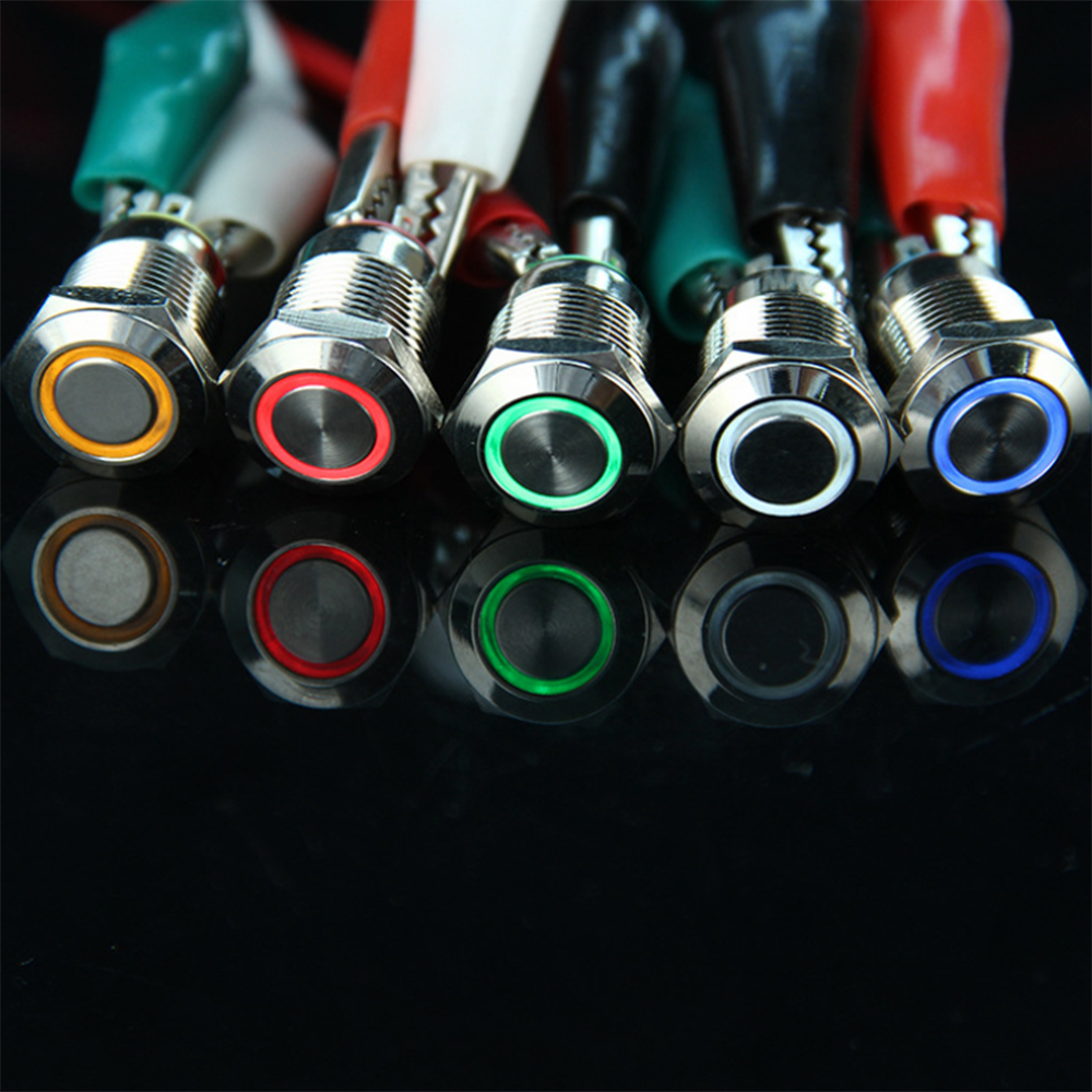 ☆YOLA☆ New Momentary/Latching 3V 5V 9V 12V 24V 110V 220V LED Metal Button Switch Red Blue Green Yellow White Waterproof Push ON/OFF 12mm/Multicolor