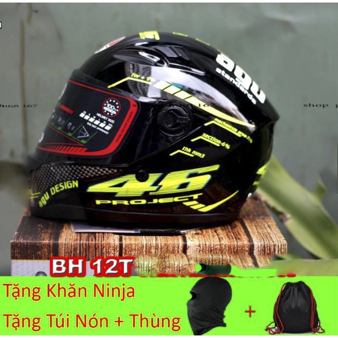 NÓN BẢO HIỂM AGU TEM PHẢN QUANG chính hãng 100%(Tặng Túi +Thùng+ Khăn Ninja)