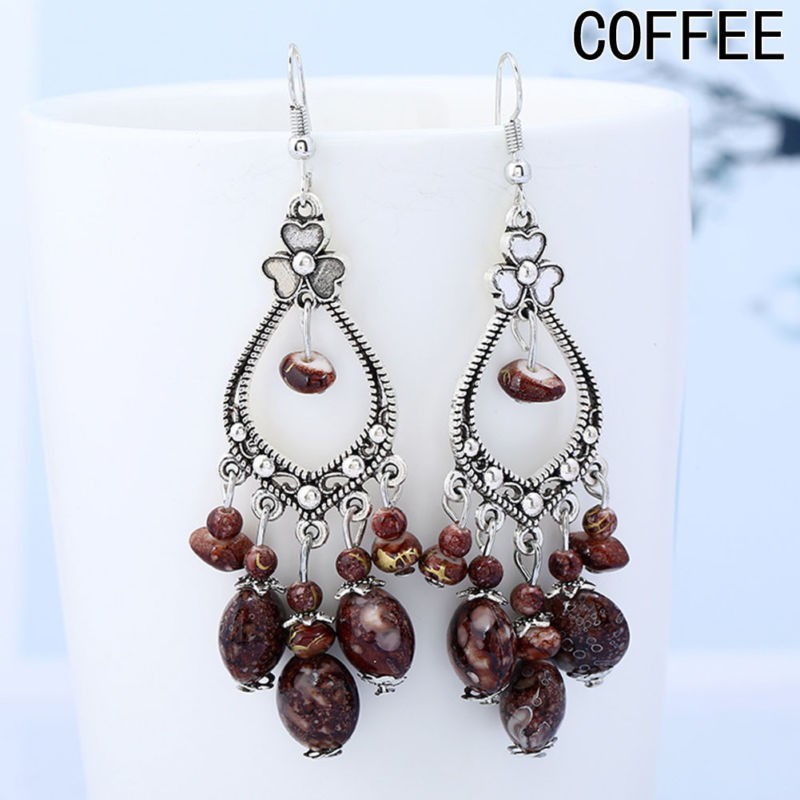 Hoa tai dáng dài đính đá nhân tạo phong cách Boho cho nữ