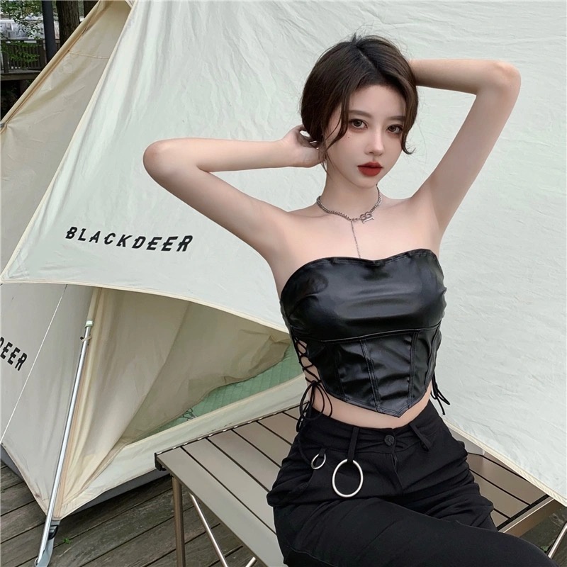Áo da xương cá croptop 2 dây mặc bên trong màu siêu sexy siêu xinh chất mền bóng mẫu mới
