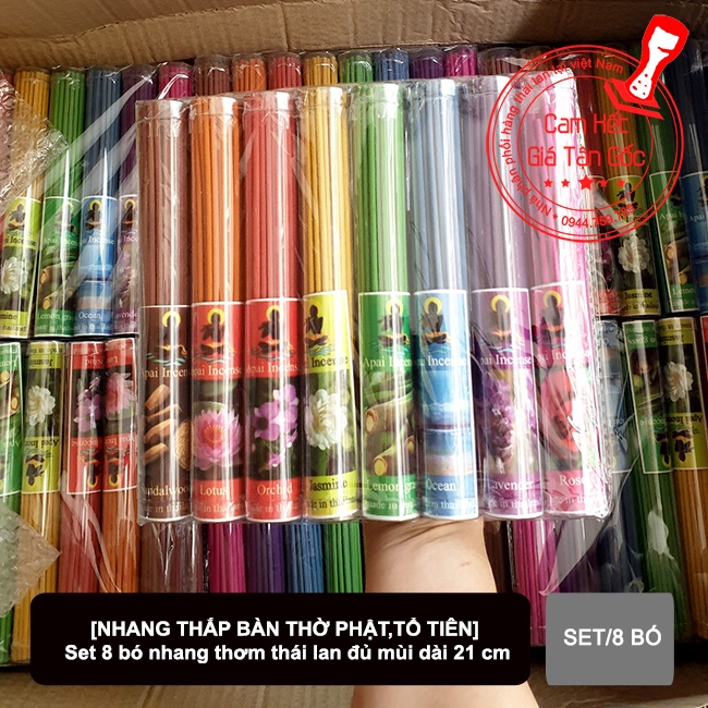 Set 8 bó Nhang Thơm Thái Lan Aroma Incense 21cm (Bó 50 cây/ mỗi bó 1 hương)