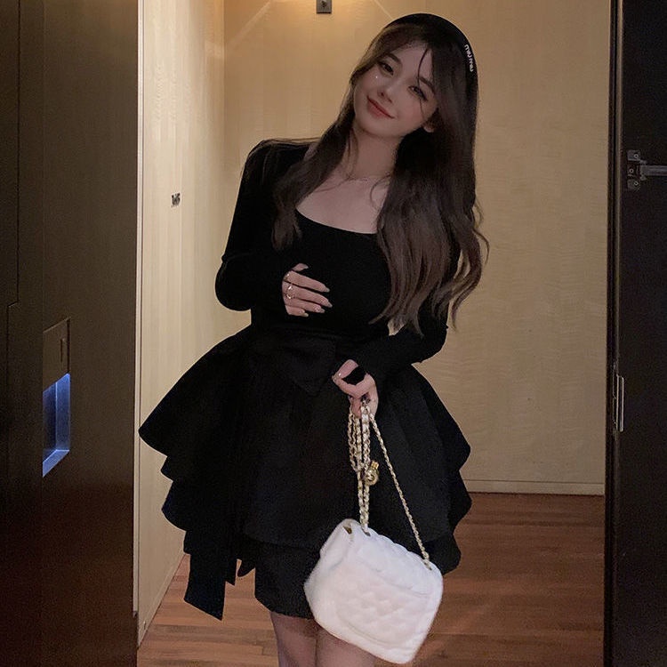 Váy babydoll Đầm Tay Dài Phồng Thắt Nơ Thời Trang Mùa Xuân Mới 2022 Dành Cho Bạn Nữ váy xinh váy tiểu thư