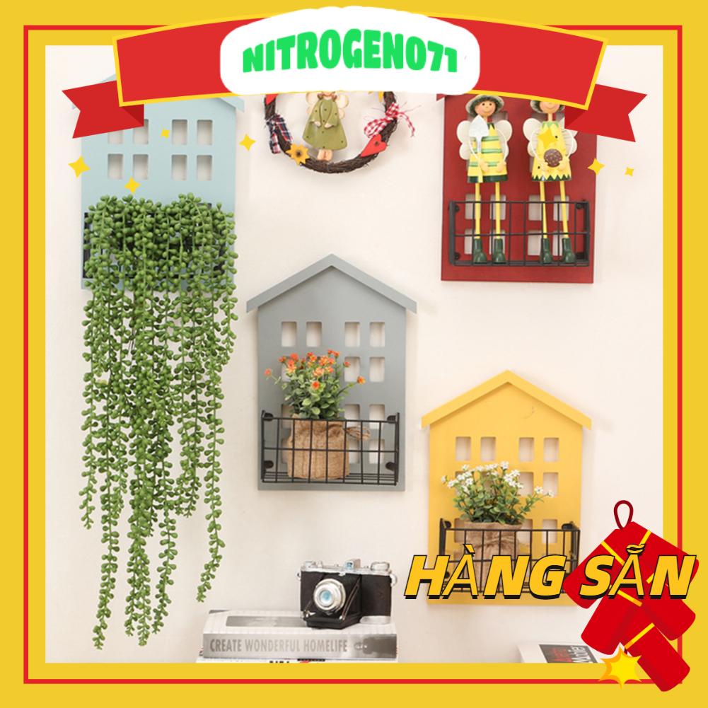Nitrogen071 Kệ lưu trữ treo tường Làm bằng tay hình dạng ngôi nhà gỗ cho phòng khách ngủ