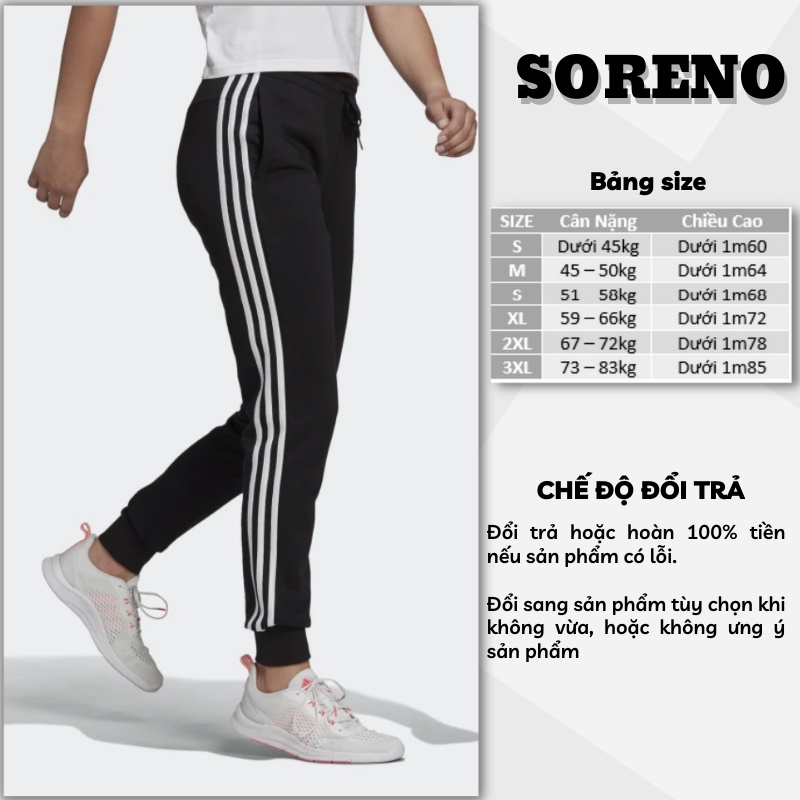 Quần Thể Thao Nỉ 3 Sọc Cho Cả Nam và Nữ  Form Chuẩn, Chất Dày Đẹp | SORENO