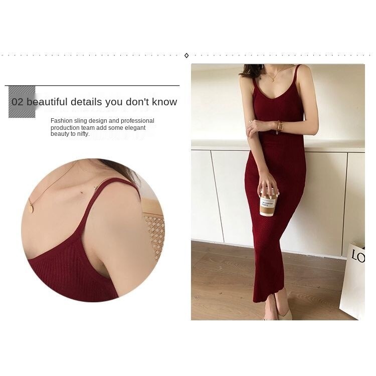 Đầm dệt kim hai dây dáng dài mẫu  thời trang mùa thu mới dành cho nữ