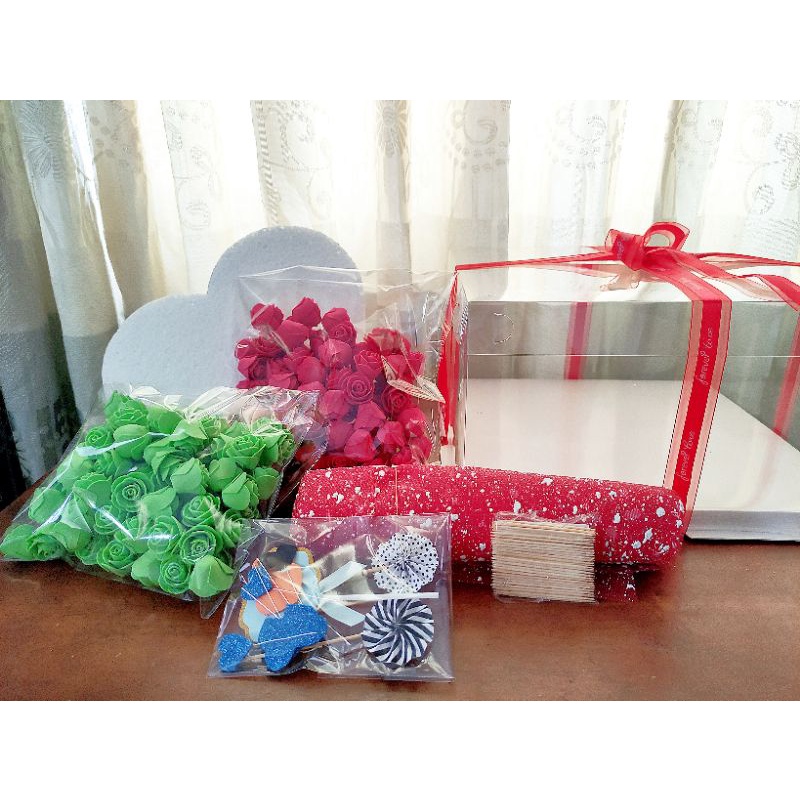 (Set nguyên liệu làm bánh hoa hồng) Màu đỏ - Quà tặng tự làm, bánh hoa hồng, bánh hoa giả bánh kem