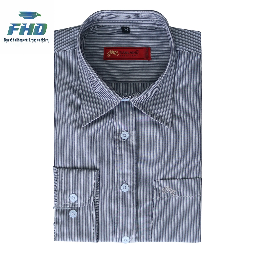 Áo Sơ Mi Nam Dài Tay Vải Kẻ Sọc  Kiểu Dáng Đóng Hộp Chất Vải Mềm Mát Thấm Hút Mồ Hôi  FHDA005_3