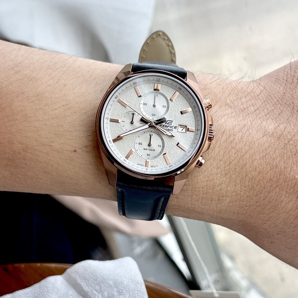 Đồng hồ nam đẹp Casio Edifice EFV 610CL-7AV dây da mặt trắng 6 kim chống nước 100m Bảo hành 1 năm Hyma watch