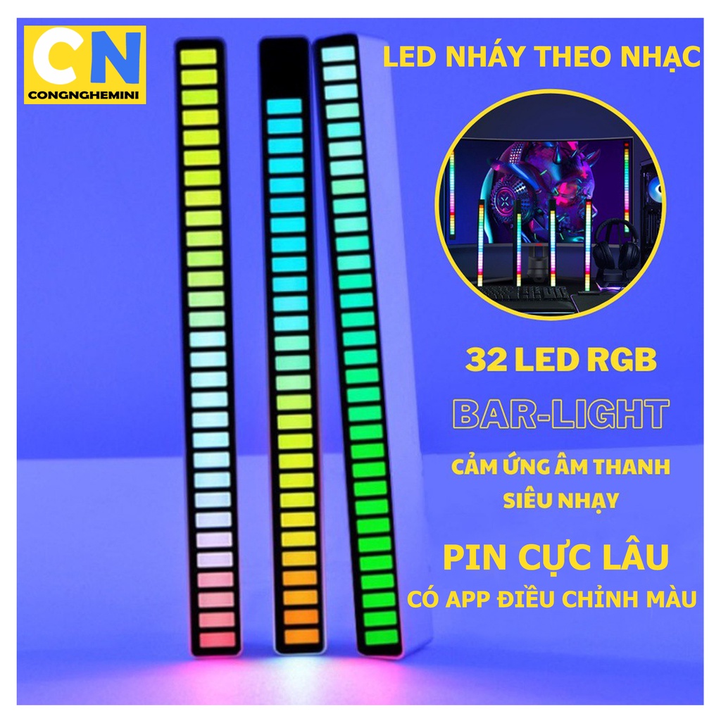 Thanh Đèn Led RGB Nháy Theo Nhạc, Có APP, Cảm Ứng Âm Thanh Bar-Light Tích Pin, Led Trang Trí Trên Máy Tính, Ô Tô