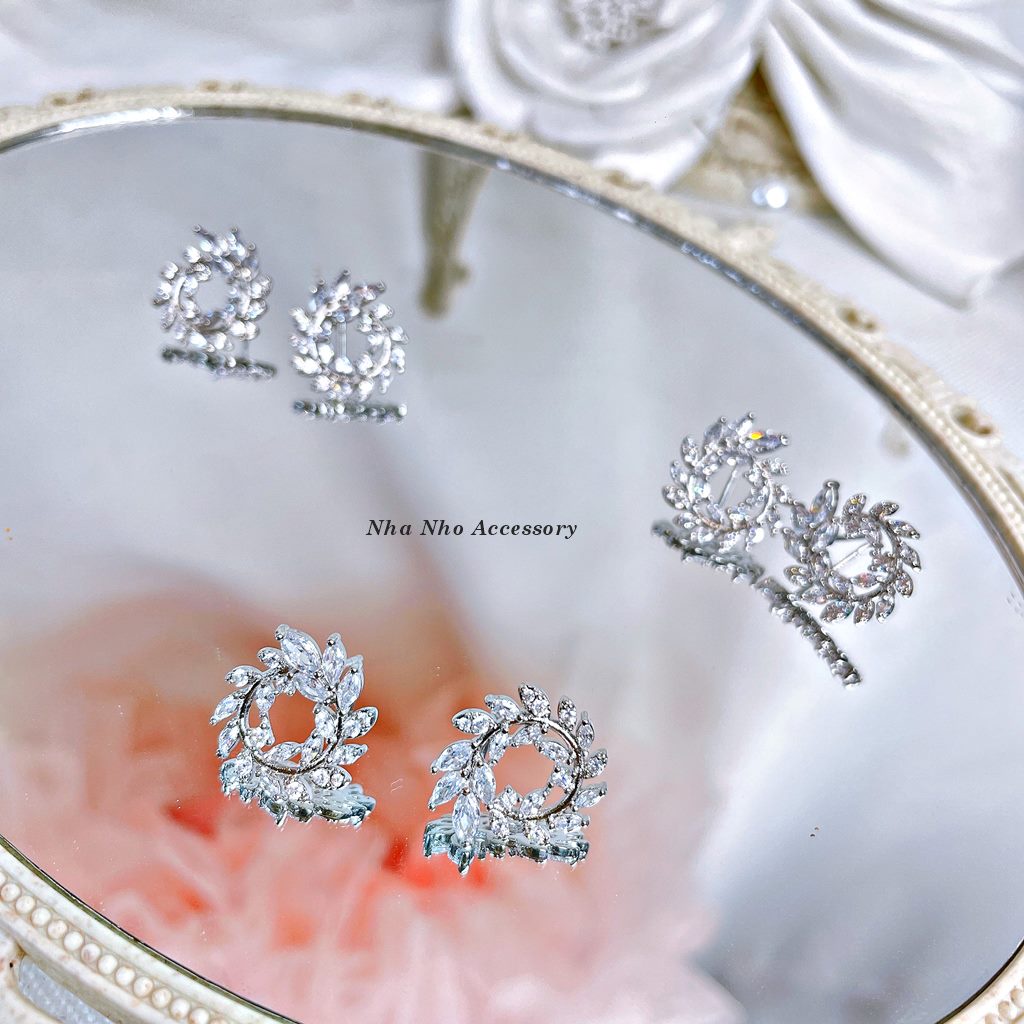 Bông Tai Đi Tiệc Bạc Zincor 925 Hình Vòng Lá Hở NHÀ NHỎ 1307