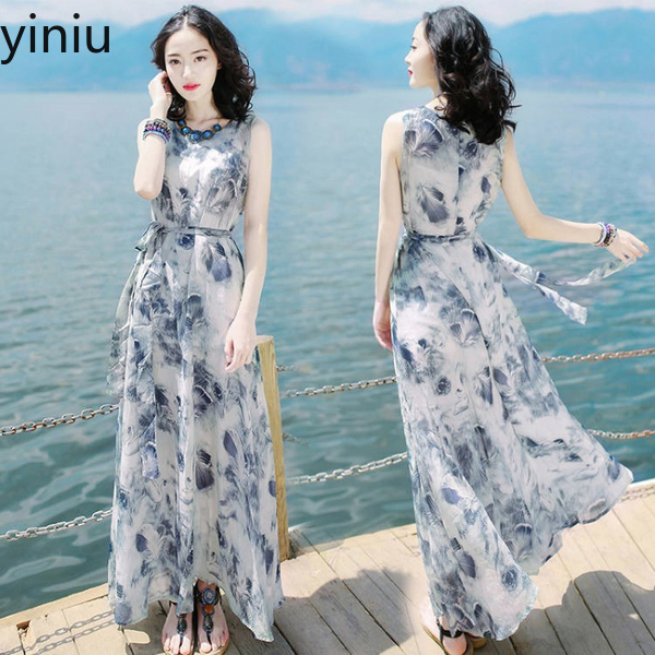 Đầm Chiffon Sát Nách Dáng Dài Phong Cách Hàn Quốc Size M-3Xl