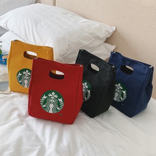 Starbucks Túi Vải Canvas Đựng Hộp Cơm Trưa Nhỏ Gọn Đơn Giản Màu Đen / Đỏ / Vàng