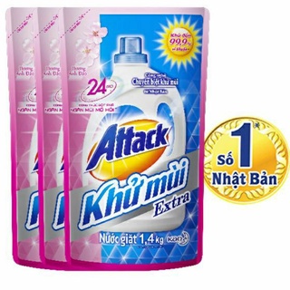 0combo 3 nước giặt attack khử extra mùi hương anh đào túi 1.4kg